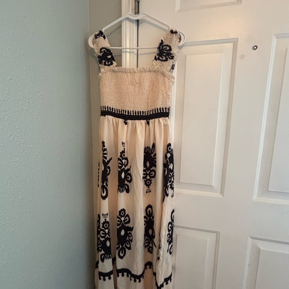 White and Black Embroidered Maxi Dress
